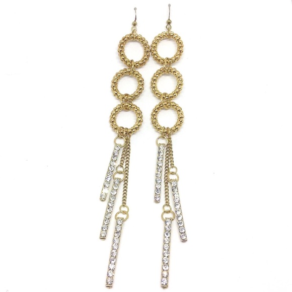 Linear Bar & Hoop Rhinestone Drop Earrings BNWT - Picture 2 of 8